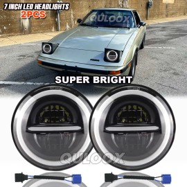 QULOOX for Mazda RX-7 1979-1985 LED Headlights 7inch High-Low Beam DRL Turn Angel Eyes