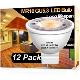 Vannise MR16 GU5.3 LED Bulb 2700K Soft White, 12 Pack MR16 LED Bulbs for Landscape Lighting 450LM 7W, Equivalent 50W, No Flicker GU5.3 Base, Non-Dimmable LED MR16 Light Bulbs for Indoor & Outdoor