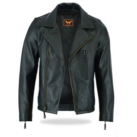 TackField Men's Premium Motorcycle Cowhide Leather Jacket - Heavy Duty Biker Club Style Jacket (US, Alpha, Small, Regular, Regular, Black)