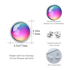 Moonstone Stud Earrings 925 Sterling Silver Earrings for Women Small Tiny Round Earrings for Girls Moonstone Christmas Jewellery Hypoallergenic Earrings for Sensitive Ears