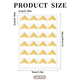 240 Pieces Photo Corners for Scrapbooking, Gold Photo Corner Stickers, Self-Adhesive Photo Mounting Corners for DIY Scrapbook Photo Album Diary, 10 Sheets