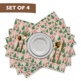 Christmas Placemats Set of 4, Colorful Christmas Tree Polka Dots Placemats, Christmas Table Mats Place Mats for Kitchen Dining Table Winter Holiday Party Decoration 16.9x11.4 Inch