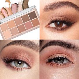 10 Colors Eyeshadow Palette, Smooth Matte Natural Nude,Pink and Brown Eye Shadow Includes Brushes, High Pigmented, Blendable & Long Lasting, Travel Size Eye Makeup Palette for Women (Natural Nude)