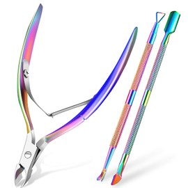 Korintin 3 Pcs Cuticle Nippers Set, Cuticle Trimmer with Cuticle Pusher, 5 in 1 Cuticle Cutter Set, Cuticle Remover, Stainless Steel Cuticle Nipper Cutter Clipper for Fingernails Toenails (Colored)