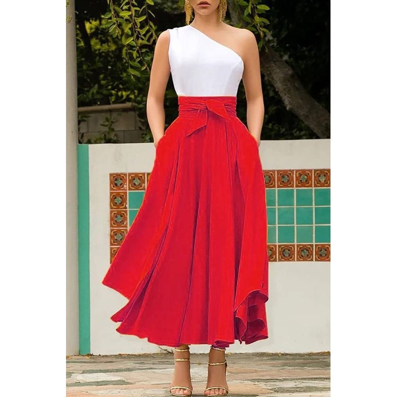 chouyatou Women's Elegant High Waisted Side Slit Irregular Bohemian Maxi