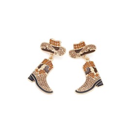 Rhinestone Western Boots Earrings Crystal Cowgirl Cowboy Enamel Hat Rodeo Boot Drop Dangle Earrings Boho Western Earrings for Women(Brown Rhinestone)