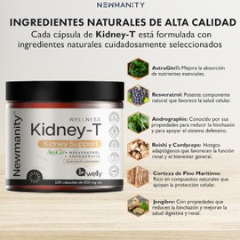 NEWMANITY Kidney-T Astragin + Resveratrol + Adaptogenos - 2 meses - Con Reishi, Cordyceps, Andrografis para Apoyo a los Riñones y Bienestar Integral - Capsulas Veganas