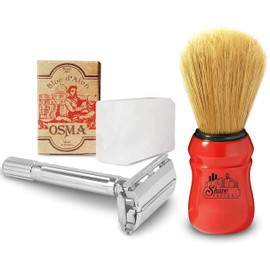 TSF Shaving Set with Omega Brush Bloc Osma and The Shave Factory Safety Razorred, RED, 1 count