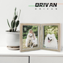 ORIVAN Double 5x7 Picture Frame Hinged Frame Vertical MDF Wood Photo Frames with Glass Front (Wood Grain)