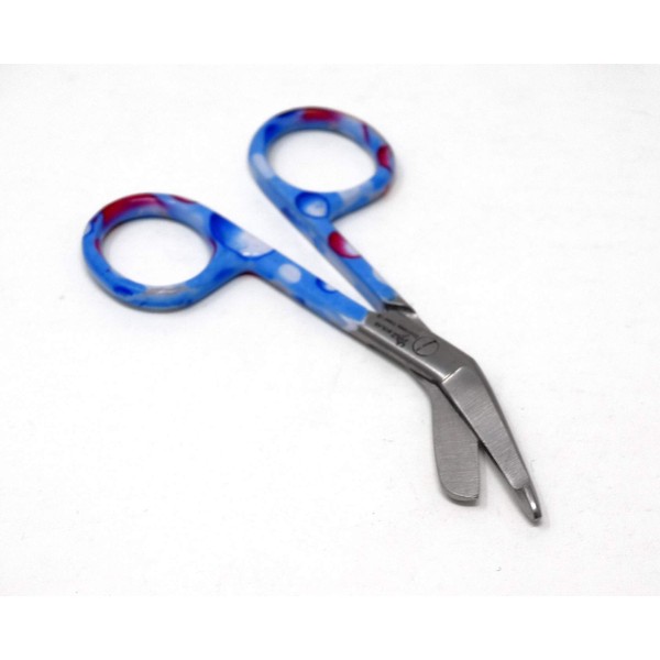 Blue & Pink Dew Drops Handle Pattern Color Lister Bandage Scissors 3.5" (8.9cm), Stainless Steel