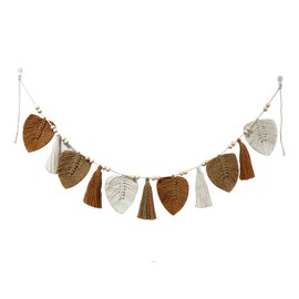 Jlnmmn 150 cm Macrame Wall Hanging, Boho Decorative Macrame Wall Hanging, Chic Tapestry Fringe Garland for Living Room, Bedroom, Children's Room (Khaki)