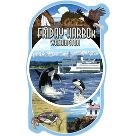 Die Cut Sticker Friday Harbor, San Juan Island, Washington, Scenes, Contour Vinyl Sticker 1 to 3 inches (Waterproof Decal for Cars, Water Bottles, Laptops, Coolers), Small