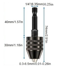 Gasea 0.3-6.5mm Keyless Drill Chuck Conversion Tool, 1/4 Inch Hex Shank Quick Change Converter Screwdriver Driver Adapter