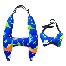 Ivtivfu H-Shape Car Seat Pillow for Kids (Blue Dinosaur), Kids Car Pillows for Sleeping, Child Car Sleeping Head Support, Ride Safer Travel Vest, Travel Neck Rest Car Seat Pillow for Children Sleeping