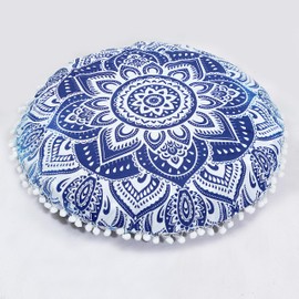 22" Round Mandala Floor Pillow Cover Cushion Sofa Seating Throw Hippie Round Colourful Decorative Bohemian Boho Chic dog bed Indian Pouf Ottoman Handmade COVER ONLY (Burning Sun-Black Gold)