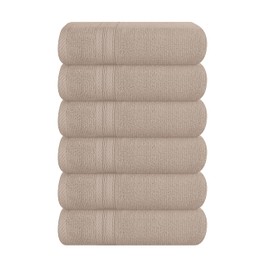 BOUTIQUO Ultra Soft 6-Piece Hand Towel Set 16x28-100% Ringspun Cotton - Durable & Highly Absorbent Hand Towels - Ideal for use in Bathroom, Kitchen, Gym, Spa & General Cleaning - Tan