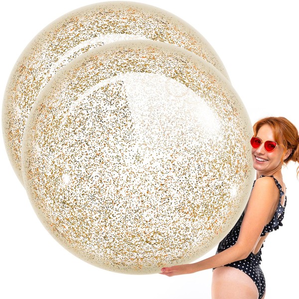Junkin 2 Pcs 48'' Giant Sequins Beach Ball Inflatable Glitter