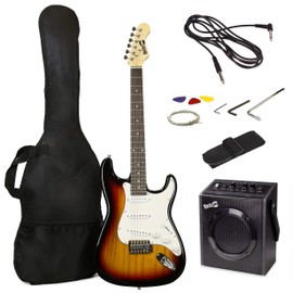 RockJam Electric Guitar Superkit with 10-watt Amp, Gig Bag, Picks & Online Lessons 6 String Pack, Right, Sunburst, Full (RJEG03-SK-SB)