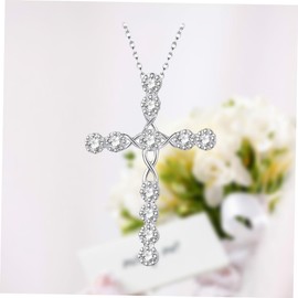 TEHAUX Sterling Silver Pendant Necklace Moissanite Cross Jewelry Zircon Crystal for Birthday Present
