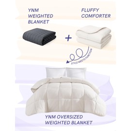 YnM Weighted Blanket King 25lbs, Prettiest Oversized Weighted Blanket, Fluffy & Box-Stitched, True Comforter Sizing for King/CA King Bed(Neutral Beige, 25lbs, 104" Lx90 W)