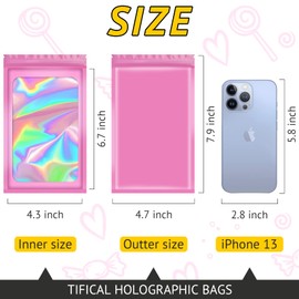 TIFICAL 50 PCS Smell Proof Bag, Holographic Bags Packaging Bags for Small Business, Foil Freshies Bags for Food Storage, Sample Bags Resealable Bags for Eyelash, Jewelry, Lip Gloss