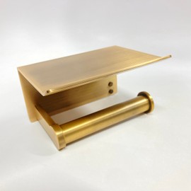 Aluminum Toilet Paper Holder with Phone Shelf, Modern Style (Bronze, 1-Roll)