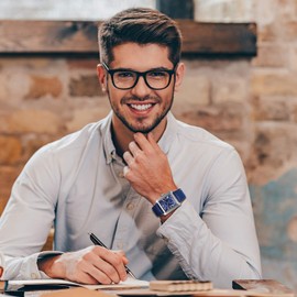 JewelryWe Square Independent Second Dial Japan Quartz Watch Auto Date Wristwatch for Men(Blue)