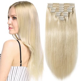 MY-LADY Clip in Hair Extensions Human Hair Thick 150g 20 Inch Double Weft 100% Real Remy Human Hair for Women Silky Straight 8pcs Full Head Balayage Platinum Blonde