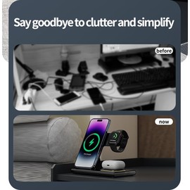 4 in 1 Magnetic Flat Foldable Wireless Charging Station with a Night Light - Black