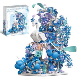 Juego de construcción de pavo real de flores azules para adultos, diseño creativo de animales botánicos de pavo real, juguete de pájaros de pavo real, decoración de arte en casa