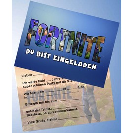 VSW 12 Invitation Cards & 12 Envelopes for Birthday Parties and Children's Birthday Gamer Game Fort_nite No. 46
