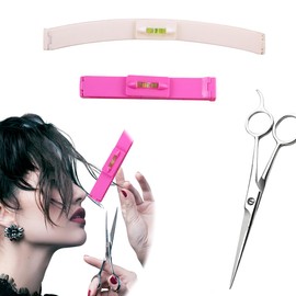FENQURO 2 Pieces Hair Cutting Aid Clips, Hair Cutting Tool Set, DIY Haircut Clips, Styling Ruler for Hairdresser, with 1 Scissors for DIY Cutting Easy Made Fringe, DIY Haircut Clips
