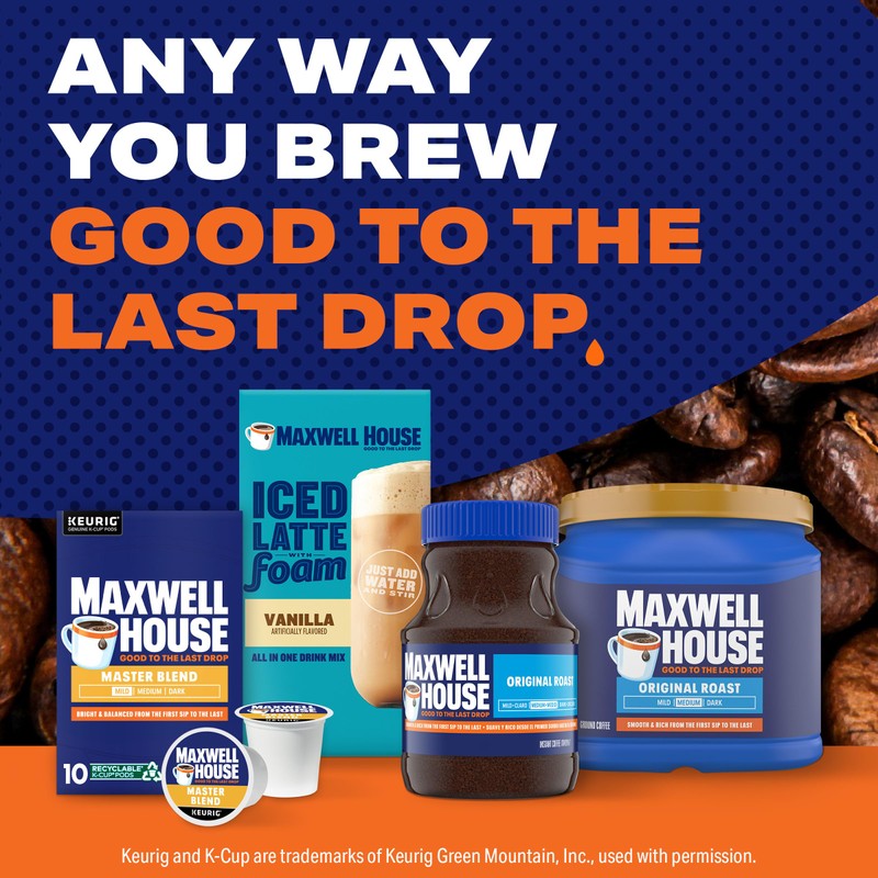 Maxwell House Master Blend Mild Roast K-Cup Coffee Pods, 10