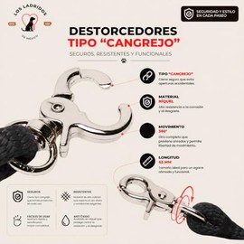 Correa para Perro Artesanal Premium, Hecha en México, con destorcedor Tipo Cangrejo, para Paseos al Aire Libre, diseño cómodo y Seguro, Color Negro Ob