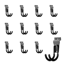 PYBTOOL 12Pack Slatwall Hooks Heavy Duty Slatwall Accessories Garage Small J Slatwall Hooks and Hangers, Black(Small J Hook)