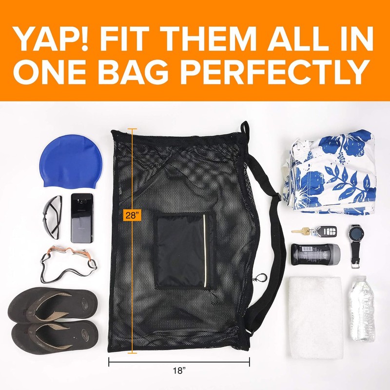Fitdom Large Mesh Swim Drawstring Sling Bag. Best for Swimming,