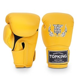 Top King Super Air Breathable Leather Gloves Muay Thai Boxing Gloves for Training or Sparring - Yellow, 14oz