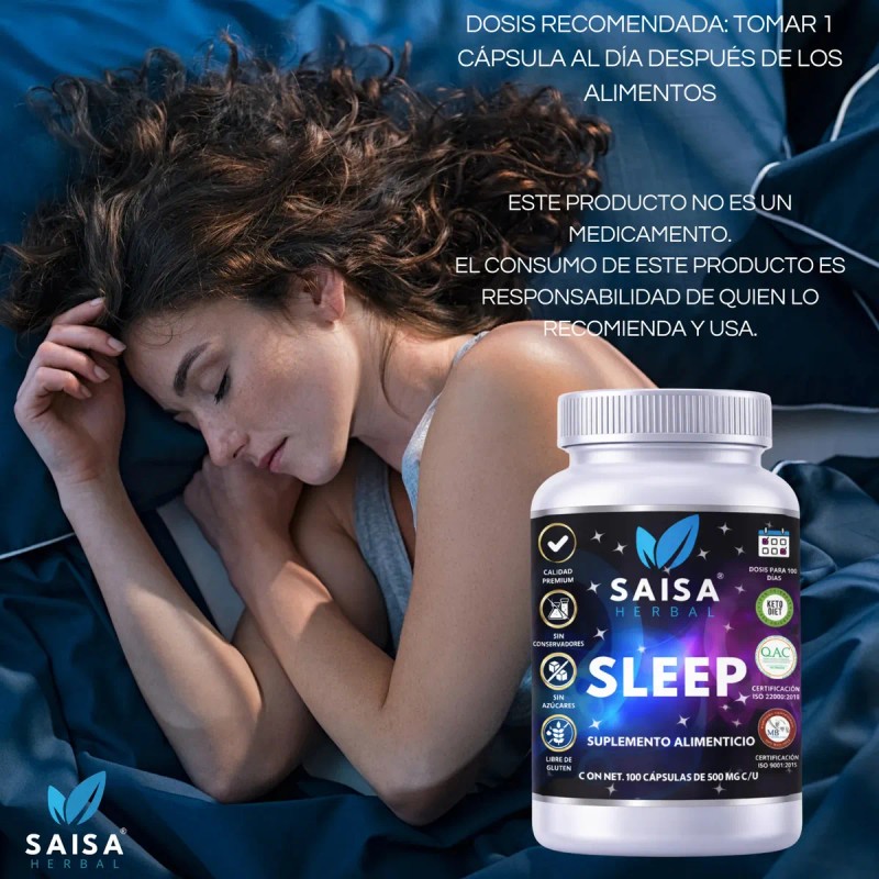 Suplemento Dormir 100 Cápsulas Sleep Saisa Herbal Melatonina Triptófano Valeriana