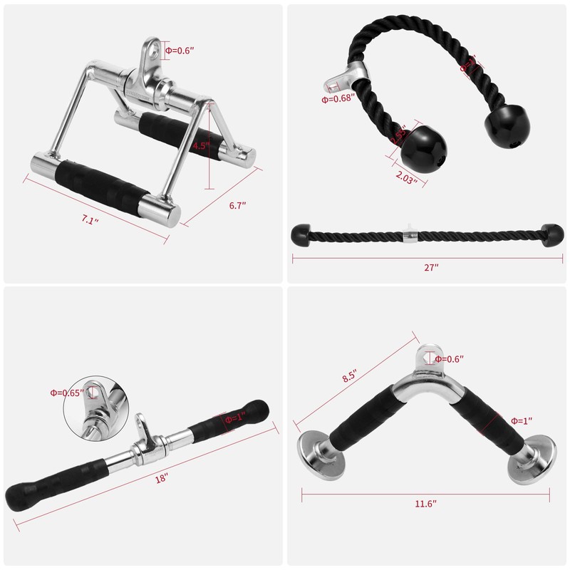 DYNASQUARE Cable Machine Attachments Set Combo, LAT Pulldown Attachments with