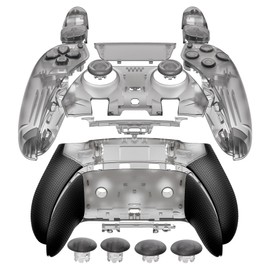 eXtremeRate Beyond-ARC Full Set Shell Buttons Compatible with p s 5 Edge Controller, Non-Slip Rubberized Grip Back Plate, Faceplate, Decorative Clip Shell, 6-in-1 Swappable Thumbsticks - Clear Black