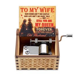 Muzero Wife Queen Music Box Gift for Christmas, Birthday Mother Day Anniversary Romantic Gift from Husband Boyfriend Xams Present Wooden Hand Crank Music Box Play You are My Sunshine