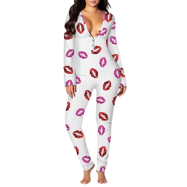 Felcia Women's Sexy One Piece Jumpsuit Sleepwear Deep V-Neck Butt