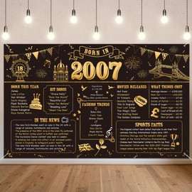 Benjia 18th Birthday Banner Decorations for Boys Girls Born in 2007 UK Background Happy 18 Years Old Birthday Backdrop Cheers to 18 Years Banners Black Gold Poster Bday Gift Home Decor Party Supplies