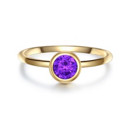 Glanzstücke München Women's Ring 925 Sterling Silver Yellow Gold-Plated with Purple Amethyst Gemstone Ring Solitaire Ring Yellow Gold, 60, Silver, Amethyst