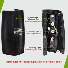 AUTOSAVER88 LED Taillights Tail Lights Compatible with Chevy Suburban 2007-2014 / Chevy Tahoe 07-14 Black Smoke Replacement Tail Lamps Assembly (Do NOT Fit Barn Door Models)