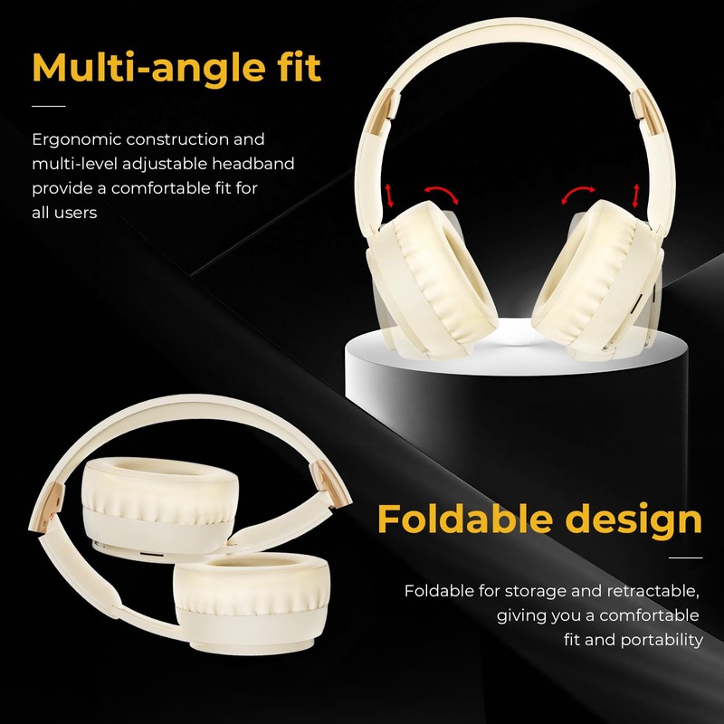 BRNEWO Wireless Bluetooth Headphones Over Ear，Hi-Fi Stereo Wireless Headphones Foldable/Wired/Wireless