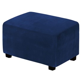 H.VERSAILTEX Real Velvet Plush 1 Piece Form Fit Stretch Rectangle Folding Storage Covers Ottoman Slipcovers Removable Footstool Protect Footrest Covers Elastic Bottom, Machine Washable(Large, Navy)