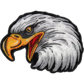 Ivamis Eagle Head Left facing Iron on Biker Patch - 4.15x3 inch - P6816
