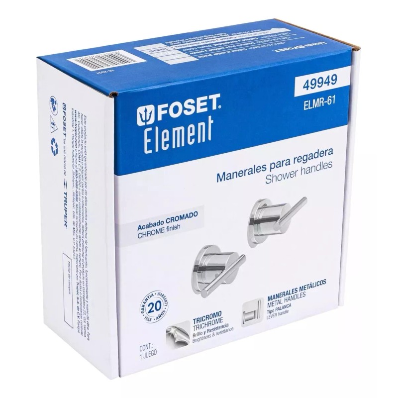Foset Caja Con 2 Manerales Acabado Cromo Para Regadera, Foset