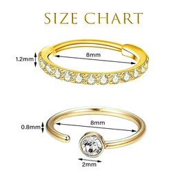 HTTDSLF Pack of 6 Piercing Ring Conch, Septum Piercing, Nose Ring, Nose Piercing, Silver, Gold, Fake Nose Piercing, Stainless Steel Nose Ring, 0.8 mm, 1.2 mm